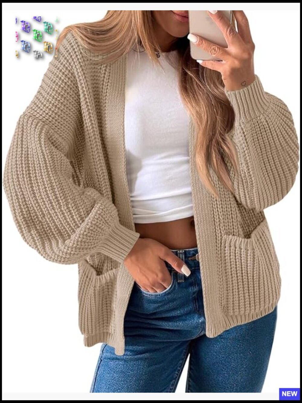 Oversized Cardigan Chunky Knit Long Lantern Sleeve Open Front Fall Sweater Coat